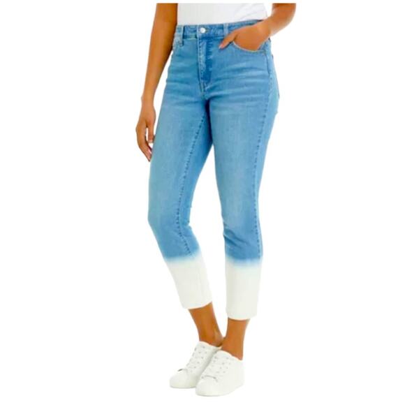 Crown & Ivy Vintage High Rise Straight Leg Jeans Dip Dyed Denim 8 Blue White - Picture 1 of 7